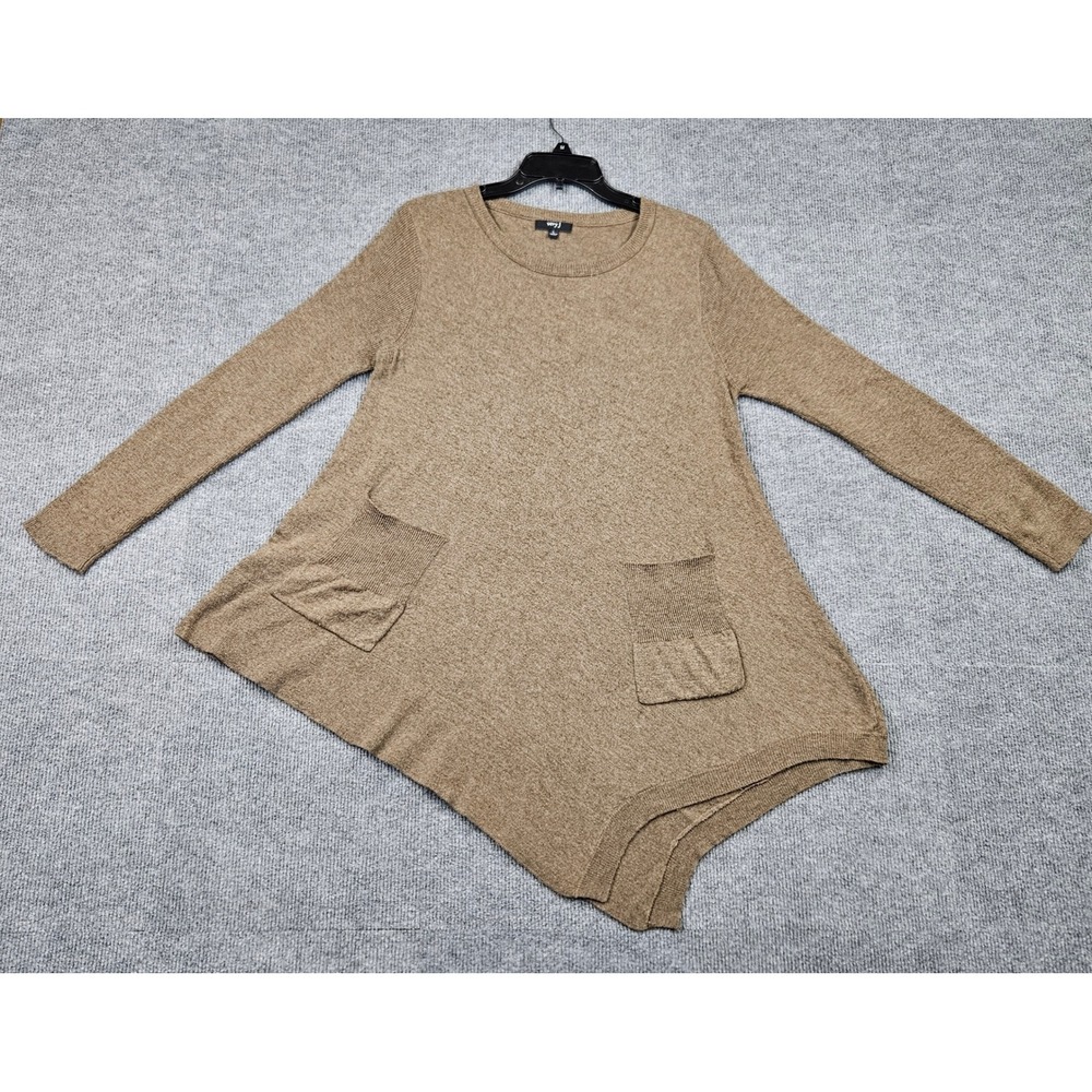 Very J Asymmetrical Sharkbite Hem Tunic Sweater Brown Angora Blend L Lagenlook